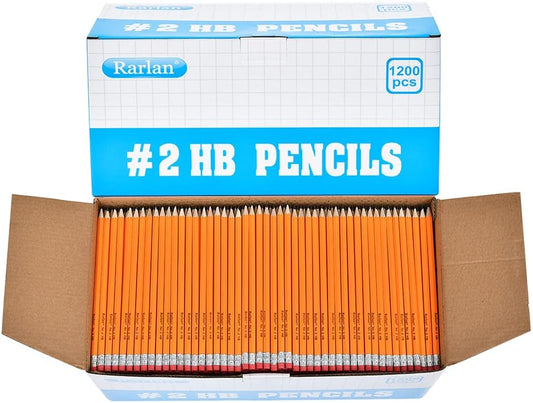 Rarlan Wood-Cased #2 HB Pencils, Pre-sharpened, 1200 Count Classroom Bulk Pack