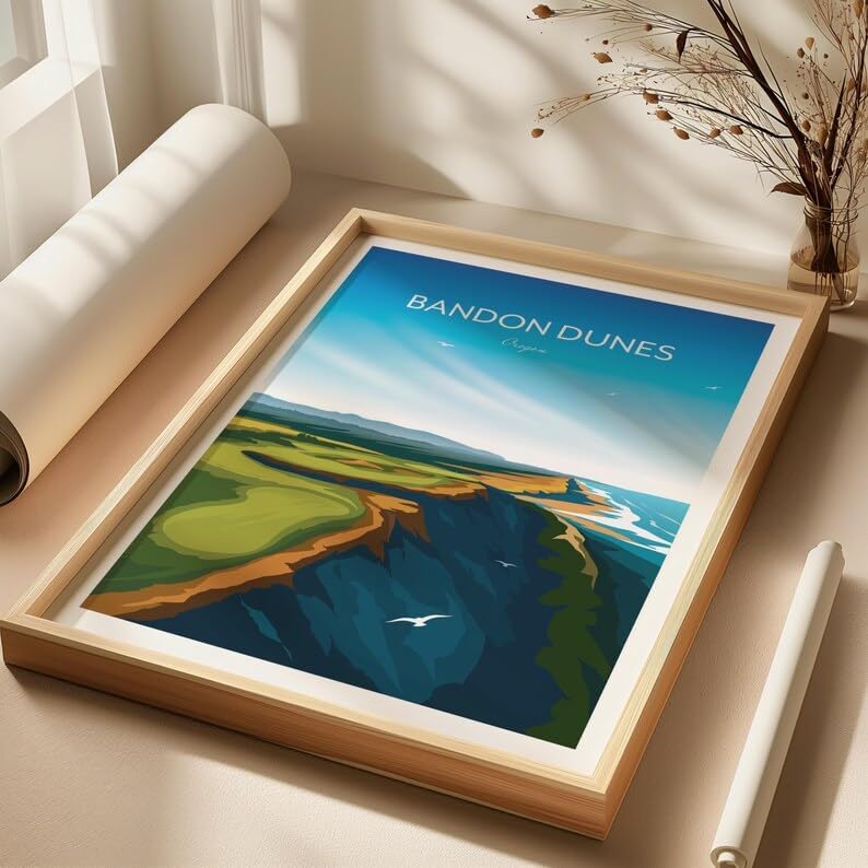 Bandon Dunes Golf Poster - Oregon Golf Course Resort, Oregon Golf Art, Coastal Golf Print, Vintage Golf Wall Decor, Scenic Golf Landscape, Golf Resort Artwork (Unframed) (20x30)