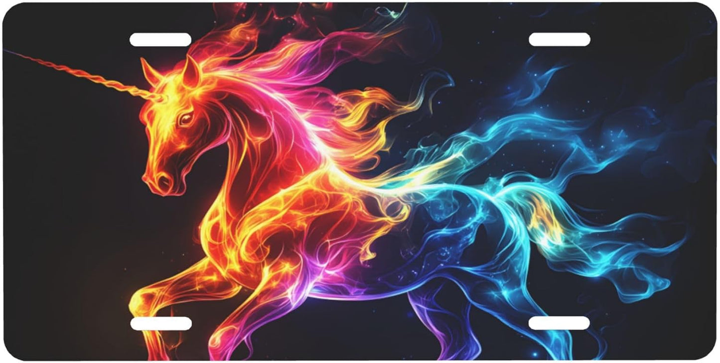 Front License Plate for Car Designs Color Flame Animal Horse Stainless License Plate Cover Holder for Men Women Metal Aluminum Decorative Accessory Vanity Tag Standard 6 X 12 inch (4 Holes)