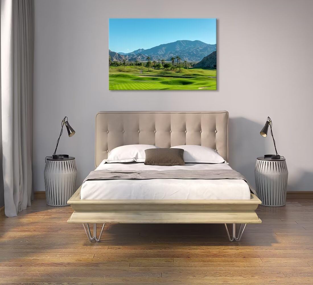 California Golf Course wiTh Palm Tree Wall Art Picture - California Golf Course Wall Decor for Living Room Bedroom Bathroom Home Decorations Canvas Prints Framed Ready to hang(18''H x 24''W)
