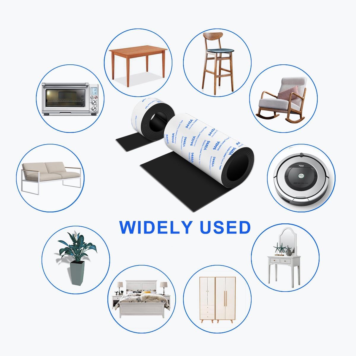 Non Slip Furniture Pads, 2 Rolls Rubber Furniture Pads Non Slip Pad, Anti Skid Pads for Furniture, Adhesive Rubber Tape for Any Furniture and Appliances 4x40 inch+1x40 inch