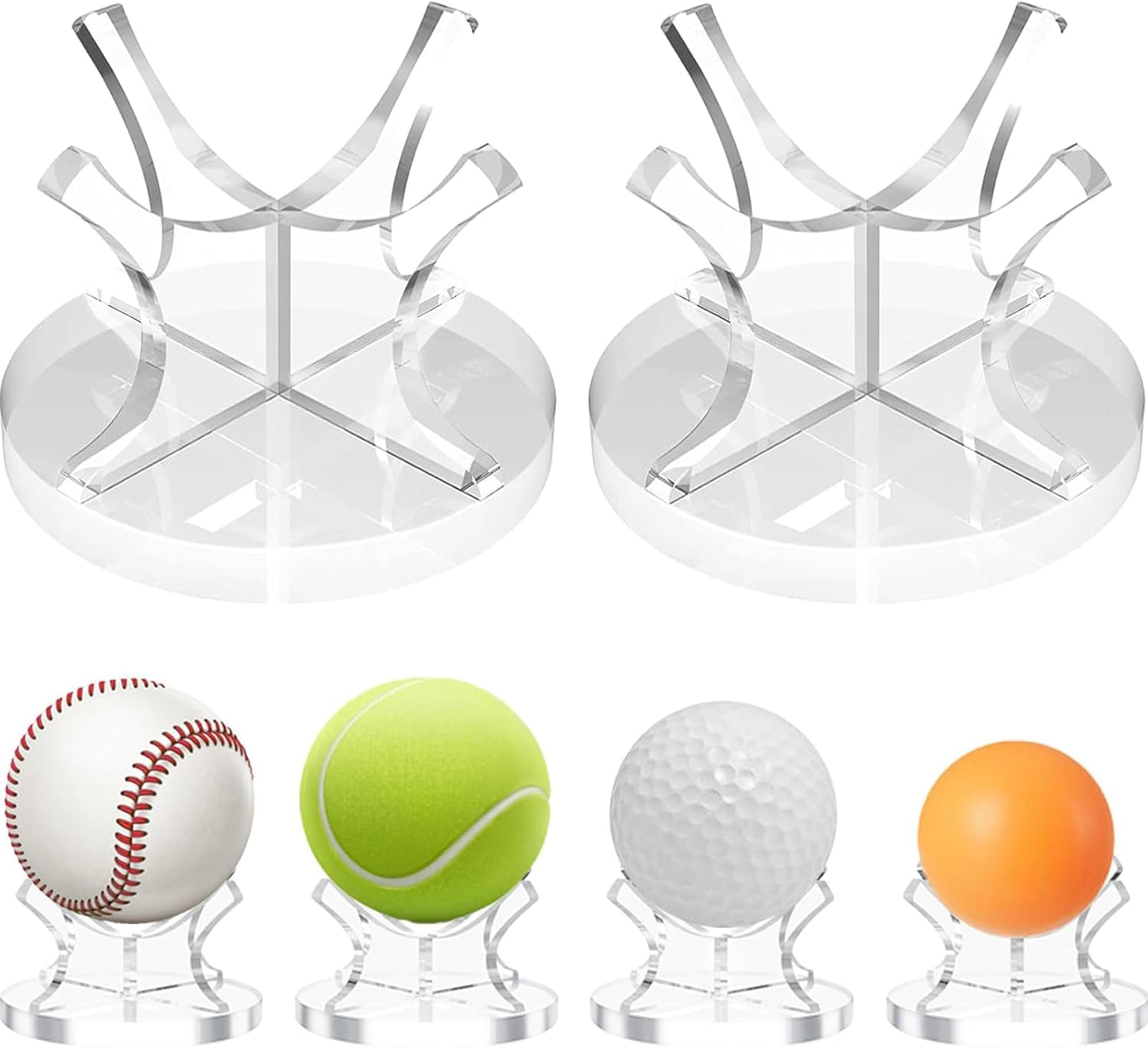 2Pcs Acrylic Baseball Holder Display Case Display for Balls Suitable for Baseball, Golf Softball, Tennis Ball Spheres, Thanksgiving Pumpkin Ball, Wooden Eggs Clear Baseball Stand