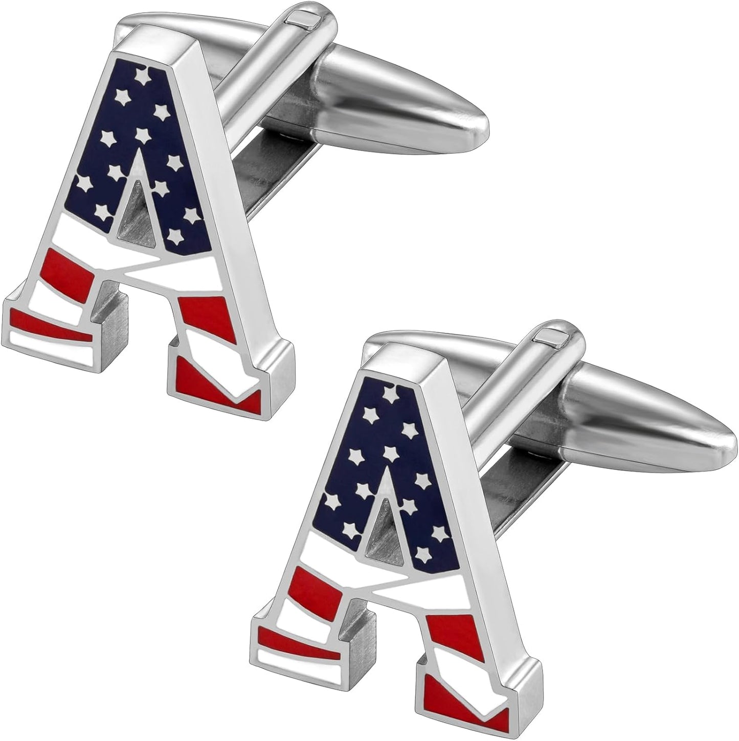 AMITER Initial Cufflinks for Men, American Flag Pattern Cuff Links Men's Shirt Studs Suit Accessories Gift