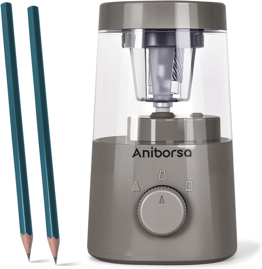 Electric Pencil Sharpener, Helical Blade Automatic Pencil Sharpener, Battery/USB Cord Operated Adjustable Sharpness for 6-8 mm Pencil, Classroom, School, Office, Home, Gray