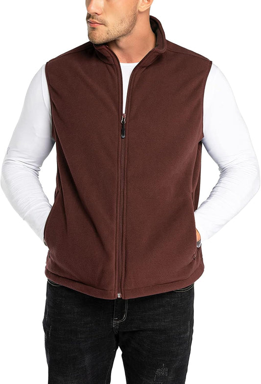 33,000ft Men's Fleece Vest, Lightweight Warm Zip Up Polar Vests Outerwear with Zipper Pockets, Sleeveless Jacket for Winter