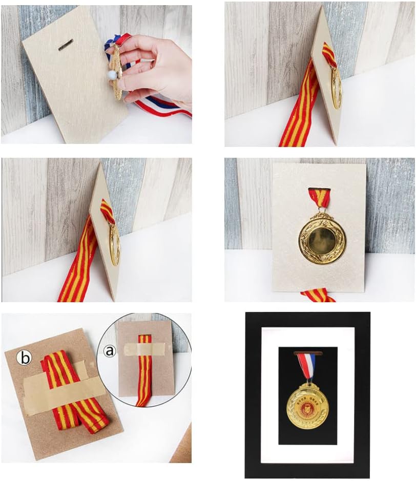 Medal Display Case- Wooden Medal Display Frame, 6" x 8" Photo Frame Medal Medal Display for Military Medal Display, Marathon, Swimming, Football, Case for Medals for Sports Medal Display(Black)