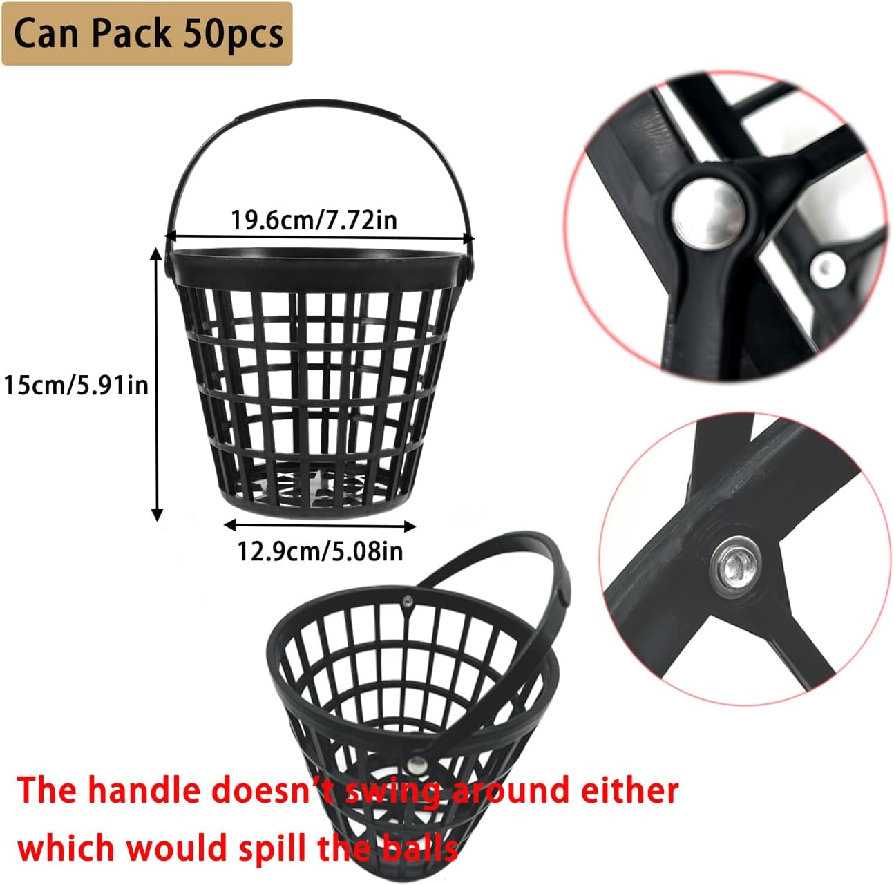 ZLY Golf Ball Basket,Golf Ball Container Ball Bucket with Handle,Holds 50 Balls,Plastic Balls Holder,Black (Holds 50 Balls)