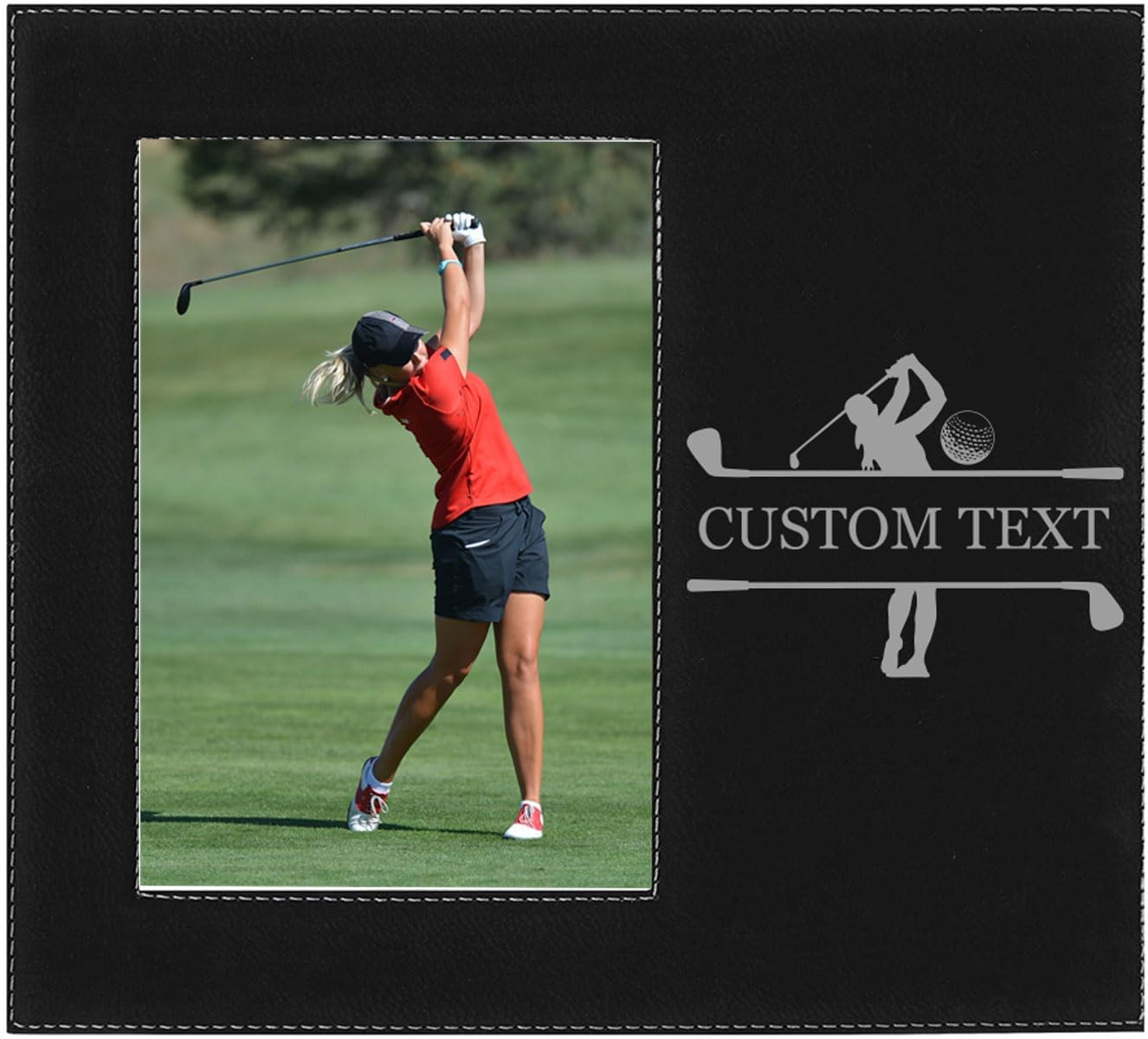 Add Your Name Women's Golf Golfer Faux Leather Black Leatherette Personalized Group Picture Family 5x7 Custom Portrait Vertical Kid's Photo Customized Frame