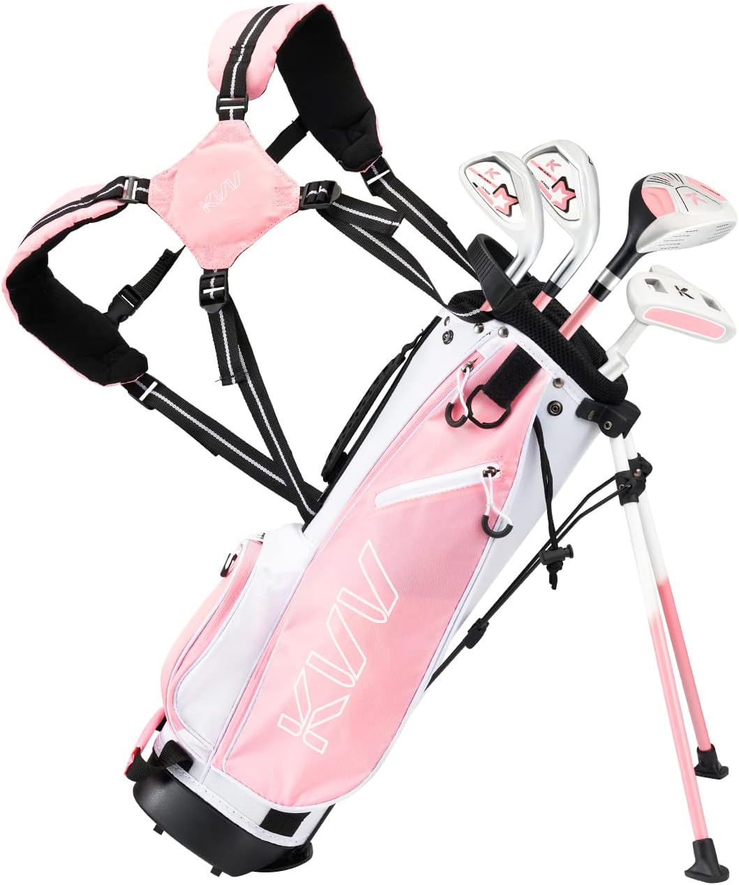 KVV Junior Complete Golf Club Set for Kids/Children Right Hand, Includes Oversize Driver, Irons, Putter, Head Cover, Portable Golf Stand Bag