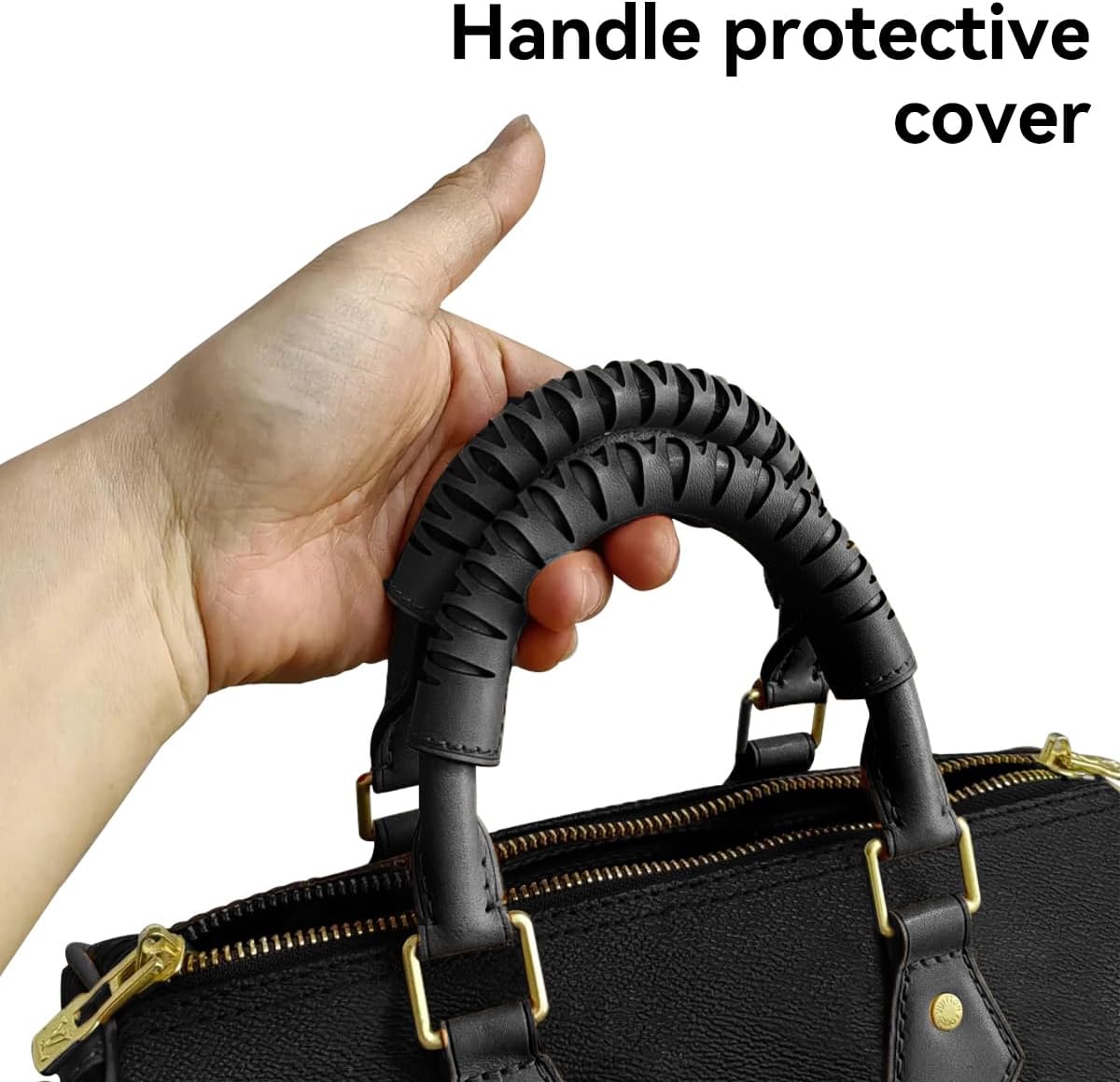 Jiesinlov 2Pcs Bag Handle Wrap Covers for Speedy 25 30 35,Vachetta Leather Grip Protector Strap,Stain and Abrasion Resistant(Black)