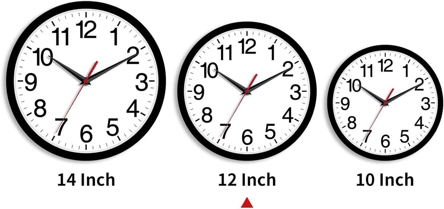 12 Inch Wall Clock Modern Battery Operated Silent Non Ticking Analog for Bedroom Office Living Room Home Kitchen Bathroom(Black)