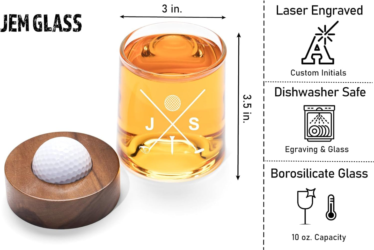 Personalized golf ball coaster and whiskey glasses and whiskey glasses: Golf accessories for men and women golfers; Cool holiday basket (1 Glass, Personalized)