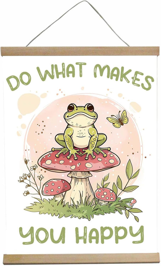 Funny Mushroom Decor Frog Decor Do What Makes You Happy Sign - Forest Decor House Bedroom, Kitchen, Bathroom,Wall Decor Aesthetic 12x16 Inch