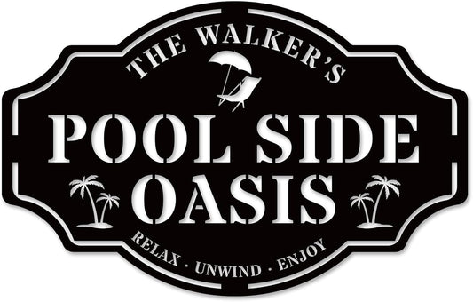 Personalized Swimming Pool Metal Sign, Custom Family Poolside Oasis Sign, Custom Pool Sign, Patio Decor, Backyard Decor