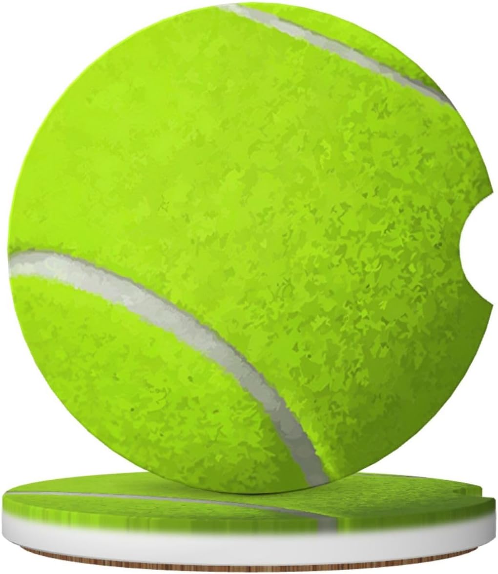 Car Cup Holder Coasters, Tennis Ball Car Coasters for Cup Holder Drinks, 2 Pack Ceramic Cute Auto Interior Accessories for Women Men