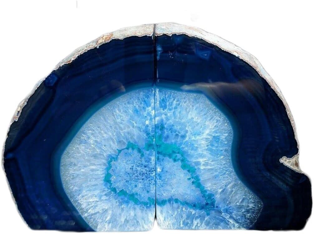 AMOYSTONE Blue Agate Stone Bookends, Heavy Sturdy Bookends for Heavy Books, Rock Crystal Book Holder, 6-8 LBS, Decorative Bookends for Home Office Desk, Perfect Housewarming Gift