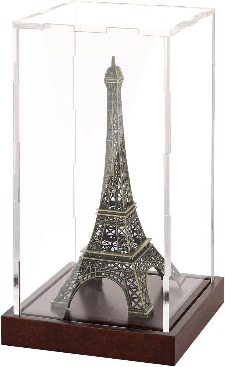 Clear Acrylic Display Box Showcase for Small Dolls Acrylic Display Case with Solid Built-in Wooden Base(4x4x7.9 inch; 10x10x20 cm)