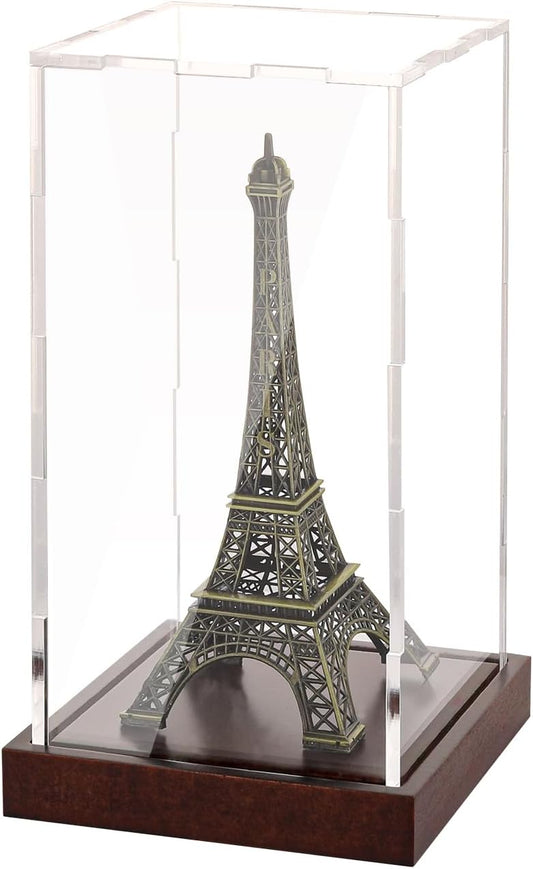 Clear Acrylic Display Box Showcase for Small Dolls Acrylic Display Case with Solid Built-in Wooden Base(4x4x7.9 inch; 10x10x20 cm)