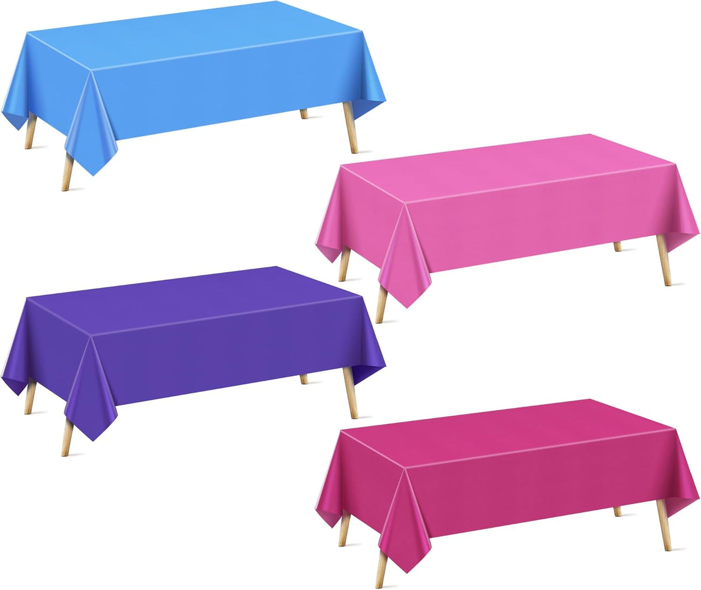 4 Pcs Pink & Purple & Blue Series Rectangle Tablecloth, 54x72" Solid Color Waterproof & Spillproof Disposable Plastic Table Cover, Durable Party Tablecloth for Dining, Buffet, Picnic, Outdoor Events