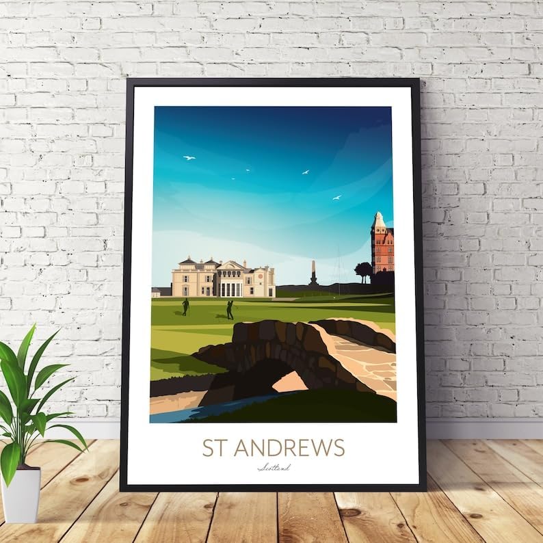 Nationcog St Andrews Golf Print - Scotland; 18th Hole; Old Course Print; Swilcan Bridge Art; Scotland; Golf Wall Art; St Andrews Links Decor; Historic Golf Course (Unframed) (24x36)