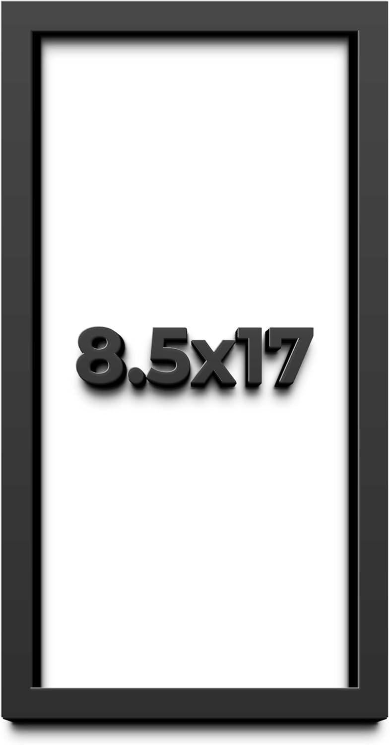 8.5x17 Shadow Box Black Solid Wood Display Frame with White Acid-Free Backing UV Acrylic & Hanging Hardware - with 3/4" Usable Depth