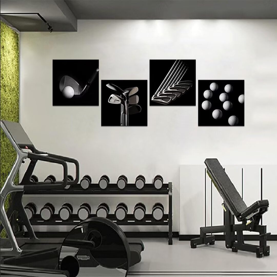 Pankila Golf Pctures Wall Decor Black and White Paintings Golf Canvas Wall Art for Gym Club Living Room Bedroom Home Decorations Painting Framed Artwork Ready to Hang (16''W x 16''H x 4)