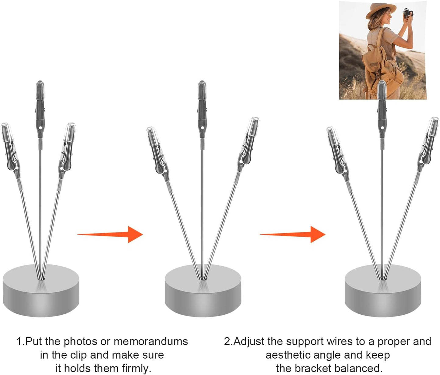 6 Pack Desktop Photo Tree Holder Clip Round Base, 3-Branch Gift Card Holder with Clips, Memo and Picture Display Clip Holder Stand for Wedding Party Photo Clip Holder Table Numbers Silver