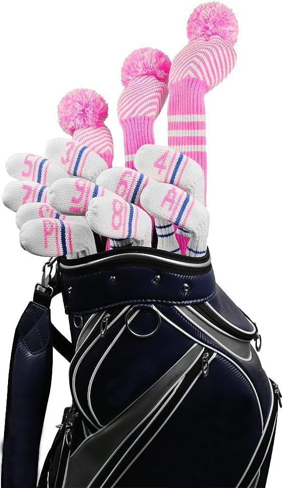 Scott Edward 1/7/10 Pcs Knitted Golf Club Head Covers for Irons Wedge Cuteness and Basically Socks Shape Washable Golf Club Head Protector on Classic Stripes Style，Double Sided Customization