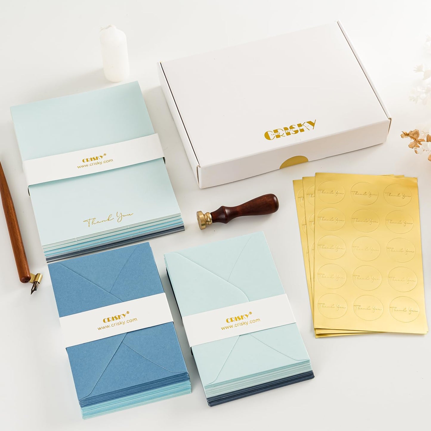 Crisky Blue Thank You Cards with Envelopes & Stickers， 50 Pack Bridal Shower Graduation Thank You Cards Small Business, Wedding Baby Shower Birthday Funeral Notes Bulk