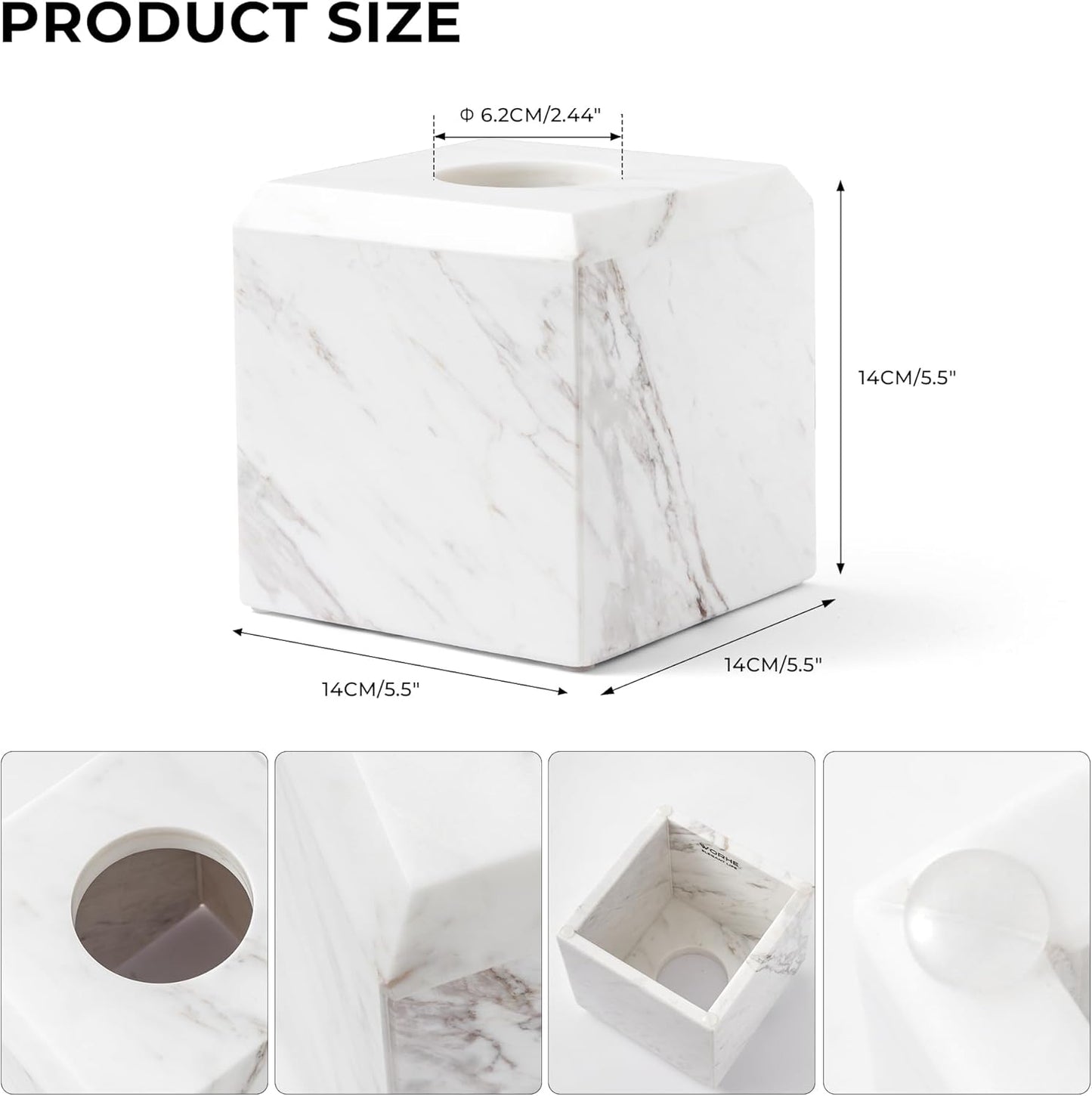 WORHE Tissue Box Cover Italy Natural Marble Heavy Duty Square Facial Toilet Paper Holder for Bathroom Living Room Bedroom Dresser Vanity Kitchen Minimalistic Office Home Decor Jazz White (WH014)