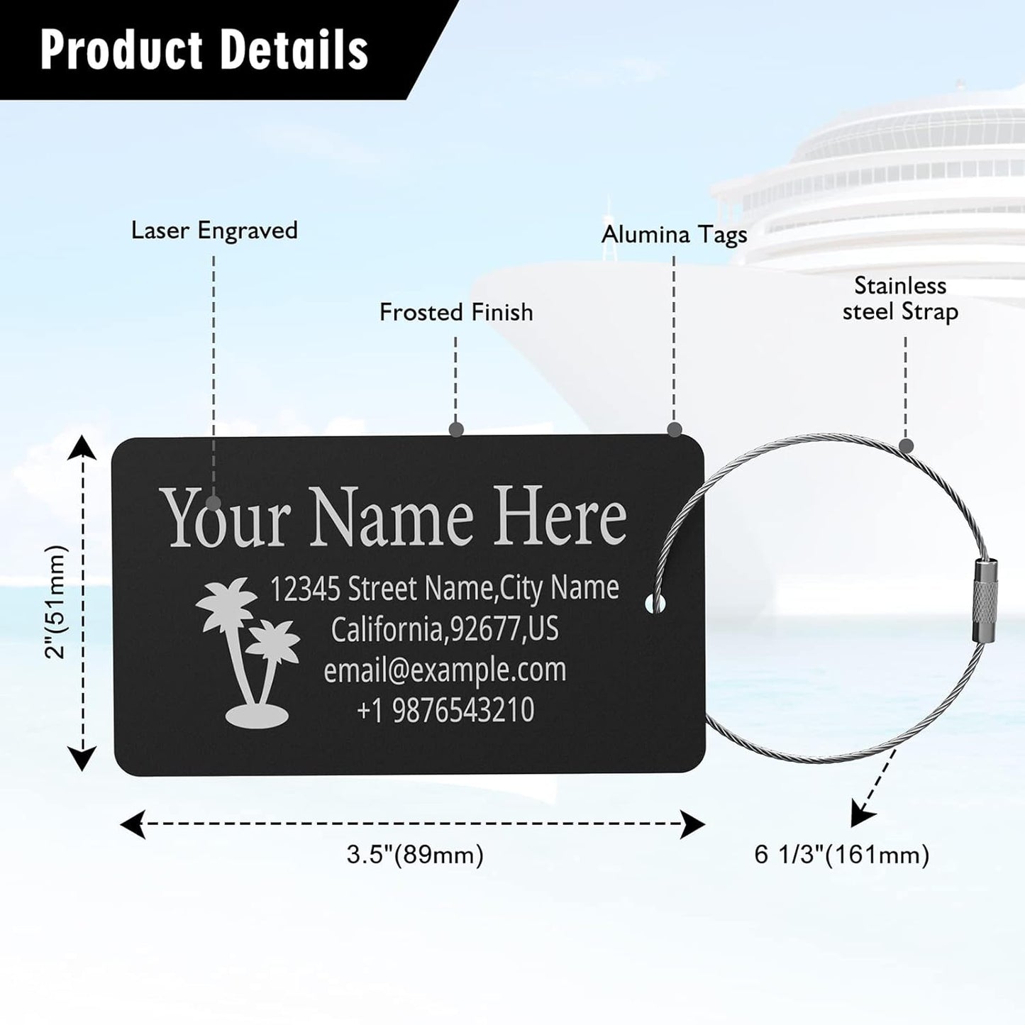 Luggage Tags for Suitcase - Pink Personalized Engraved Metal Tag for Cruise Travel - Custom Name Tags Suitable for Bags and Backpacks