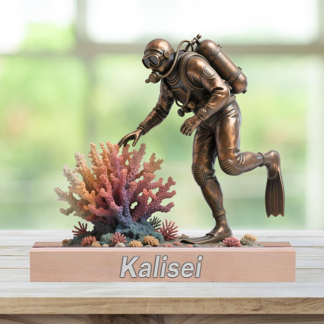 Personalized Diver Desktop Ornament Sign Custom Name Desk Sign Art Diving Lovers Flat Plaque with Wooden Base for Home Men Cave Desk Decoration Plaque Gifts for Diver Birthday Christmas Xmas