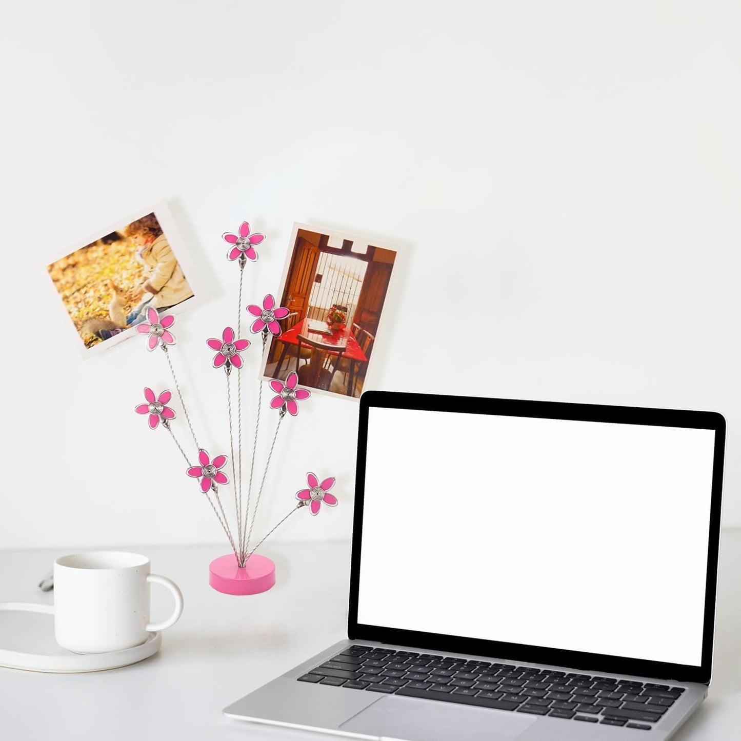 8-Branch Family Tree Picture Frame Holder, Card Photo Clips Holder Desk Stand for Memo Paper Note Photo Christmas Wedding Card Display (Rose Red Flower)