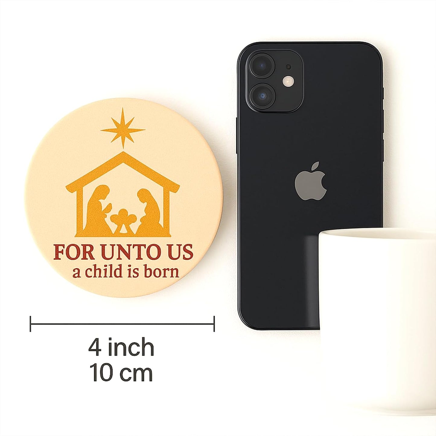 for Unto Us A Child is Born Nativity Scene Christmas Coasters Set of 4, Absorbent Ceramic with Non-Slip Cork Backing – Christian Religious Holiday Drink Coasters for Coffee Table, Home, Church Decor