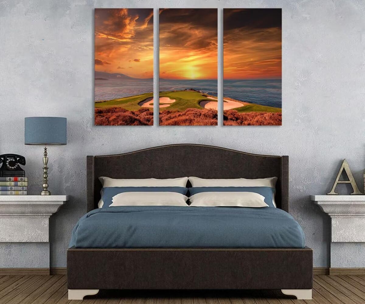 Pebble Beach Golf Course Wall Art for Living Room Bedroom Bathroom Home Decorations Monterey California Golf Course Pictures Posters Framed Artwork Canvas Prints Ready to Hang(14''W x 28''H x3)