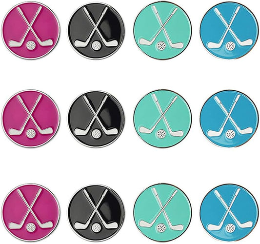 Golf Ball Markers Assorted Patterns Value Pack of 12 Golf Gifts, Golf Cap Clips and Divot Repair Tools Parter Accessories Sets for Men Women Golfer (Golf Club Ball Markers)