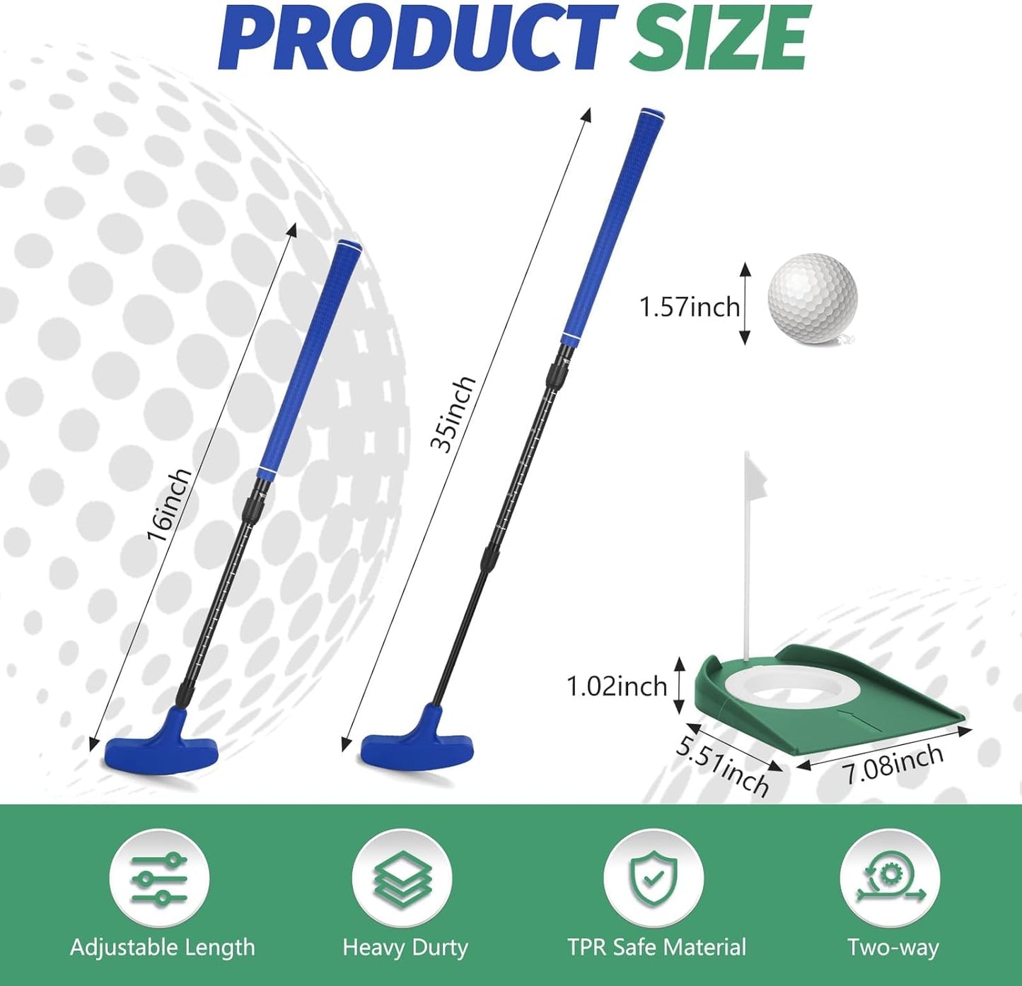 Golf Putter, 2 Pack Golf Putters for Men & Women Two-Way Mini Putter Right or Left Handed Golfers Adjustable Training Club Golf Set with 2 Balls & 2 Flag Cups for Kids,Teenagers, Adults, Blue & Red