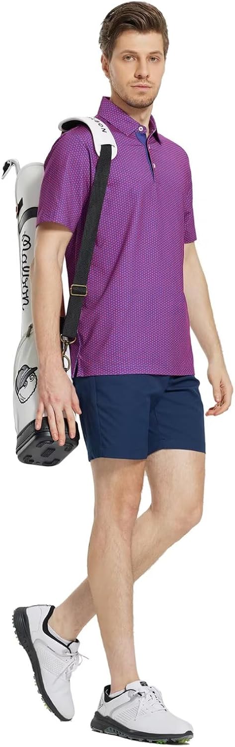 M MAELREG Mens Golf Shirt Short Sleeve Dry Fit Print Moisture Wicking Performance Patterns Collared Polo Shirt