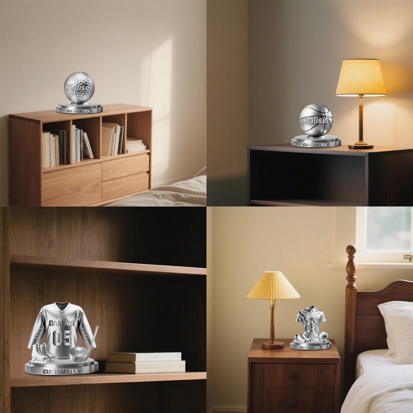 Personalized Soccer Football Baseball Basketball Softball Golf Hockey Ball Desktop Ornament Sport Desk Name Plate Custom Name Athletes Figurine Sign Sport Lovers Acrylic Plaque Gift for Men Women