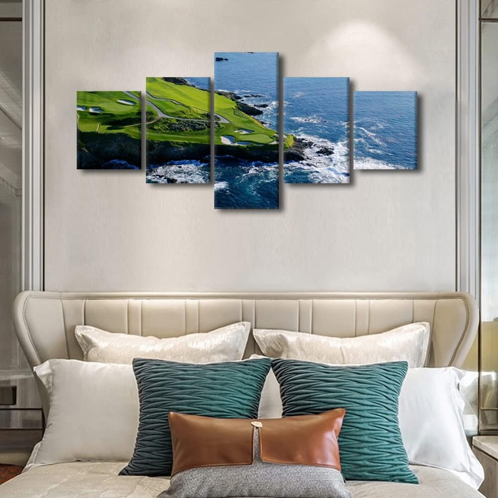 5 Panels Canvas Wall Art Golf Course Posters Painting Modern Canvas Home Decor for Living room Bedroom Wall Decoration Gun Artwork Gifts for Men Husband Boyfriend Him Framed Ready to Hang - 50"Wx24"H