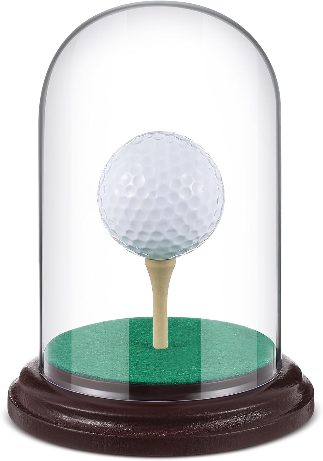 Golf Ball Display Case Hole in One Acrylic Golfball Memorabilia Display Holder with Wood Base Clear Dust Protection Transparent Storage Box for Single Golfball Baseball Case (Brown)