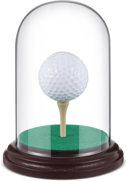 Golf Ball Display Case Hole in One Acrylic Golfball Memorabilia Display Holder with Wood Base Clear Dust Protection Transparent Storage Box for Single Golfball Baseball Case (Brown)