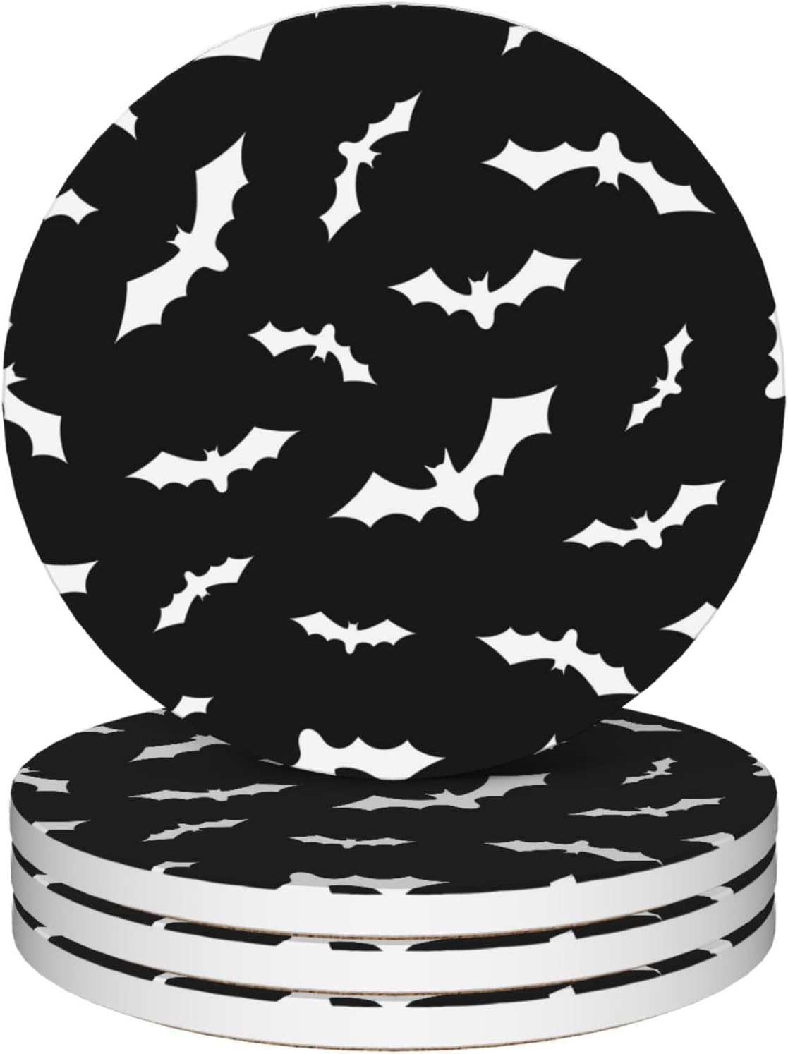 Drinks Coasters Set of 4, Bat Round 4" Cup Coasters, Absorbent Ceramic Stone Coasters with Cork Base, Cute Coasters for Table Home Décor, Ideal Gifts for Women Men