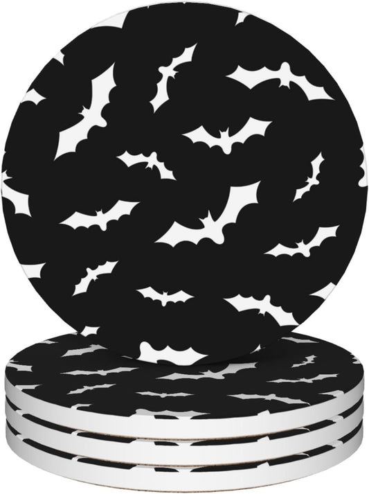 Drinks Coasters Set of 4, Bat Round 4" Cup Coasters, Absorbent Ceramic Stone Coasters with Cork Base, Cute Coasters for Table Home Décor, Ideal Gifts for Women Men