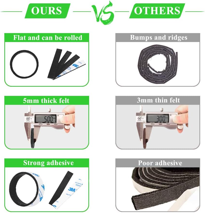 Felt Strips 10Pieces Pack 1x 6 Inches Self Adhesive Black Furniture Felt Strips Anti Scratch Heavy Duty 5mm Thick Floor Protector for Rocking Chair for Hardwood Floor