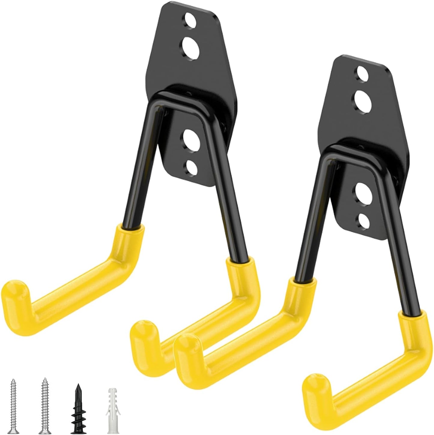 TICONN 2 Pack Heavy Duty Garage Hooks, Steel Utility Wall Storage Hooks, Wall Mount Hanger Organizer for Ladders, Bikes, Tools, Bulky Items (Small, Yellow Square)