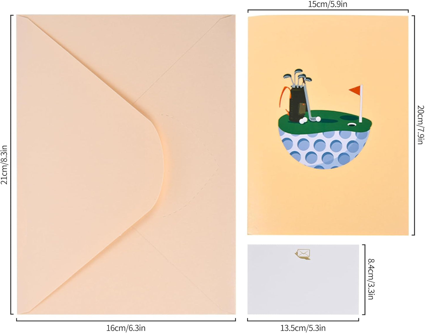 3D pop-up greeting card, hollowed out paper carving design, exquisite pattern pop-up display, suitable for sending greeting cards to him/her on special holidays - with envelope and blank label. Business style golf greeting card