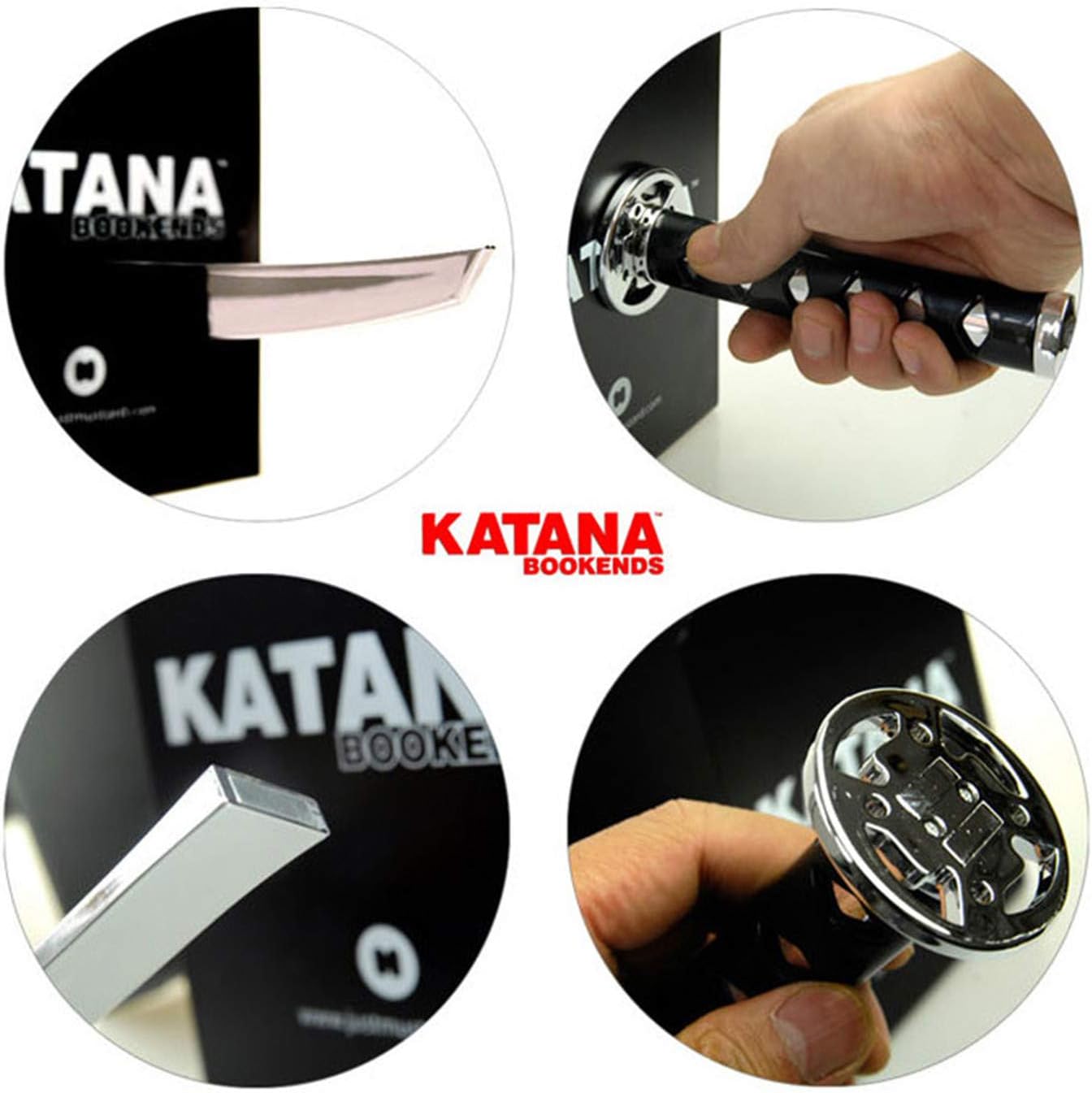 Book Ends Decorative, Modern Metal Funny Unique Black DVD Bookends for Shelves, Katana Book Stopper Holder for Office Home, Desk Gifts Book Stands for Men and Book Lovers