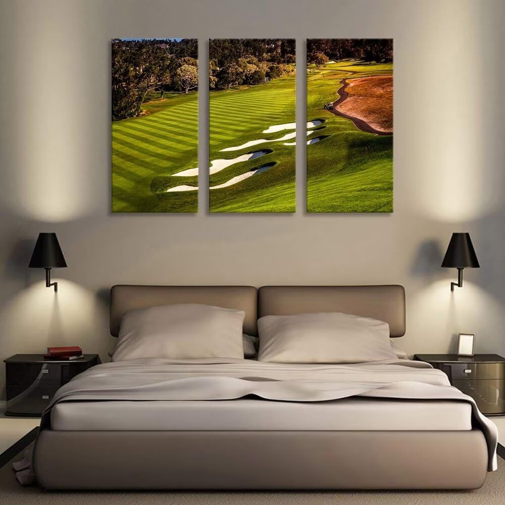 USA California Golf Course Canvas Wall Art for Living Room Bedroom Bathroom Home Decorations Golf Artwork Canvas Prints Modern Framed Artwork Ready to Hang(12''W x 24''H x3)