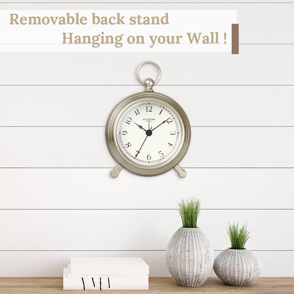 Jensen Pocket Watch Analog Alarm Clock for Bedroom,Silent Non Ticking, Wall & Mantel 2 in 1 Clock, Desk & Shelf Clock, Morning Silver Color Finish, 5.4"(H) x 4.5"(W)